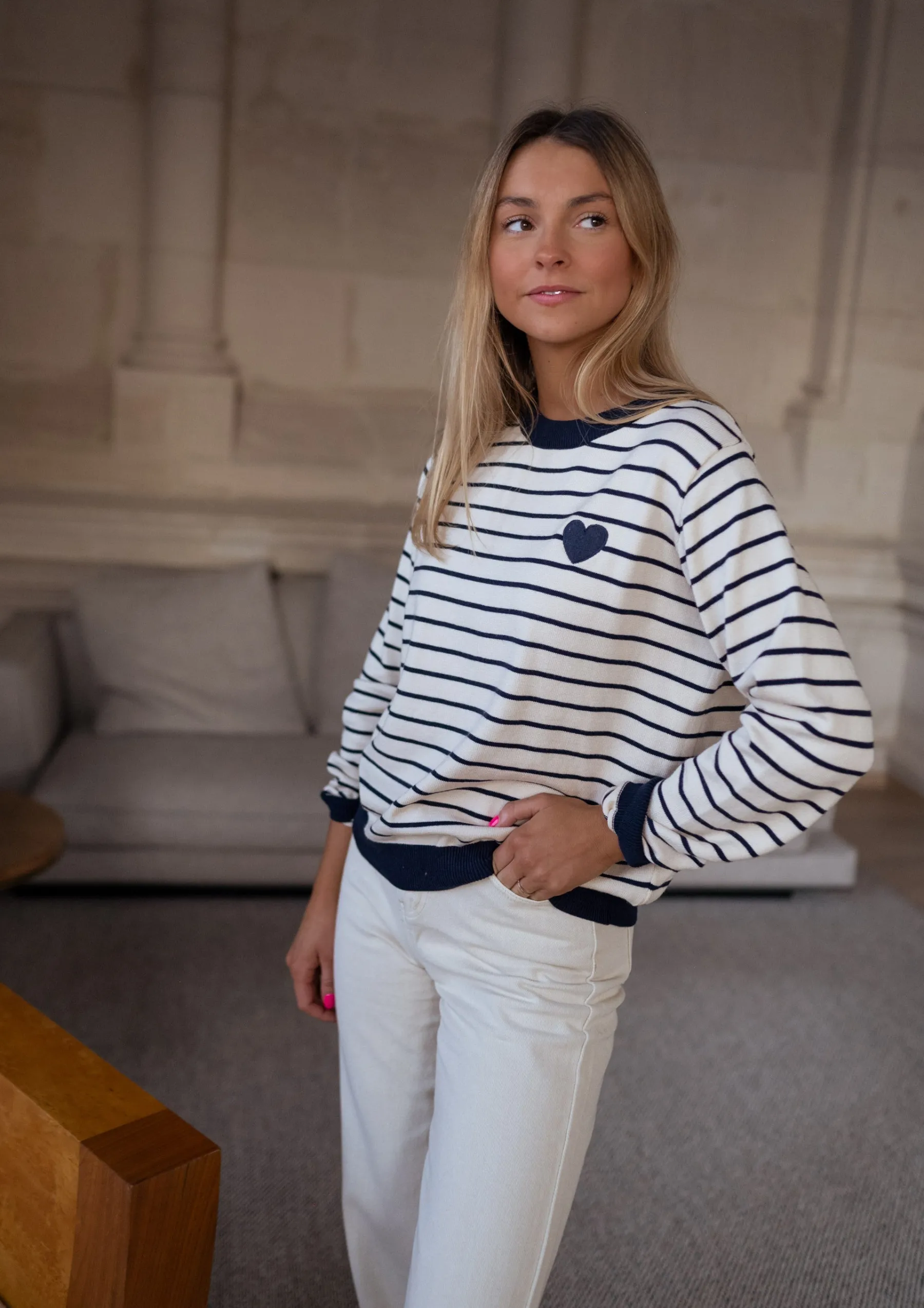 Pulls & Gilets-EASY-CLOTHES Pull Milano - à lignes écru et bleuEasy Clothes À lignes écru et bleu