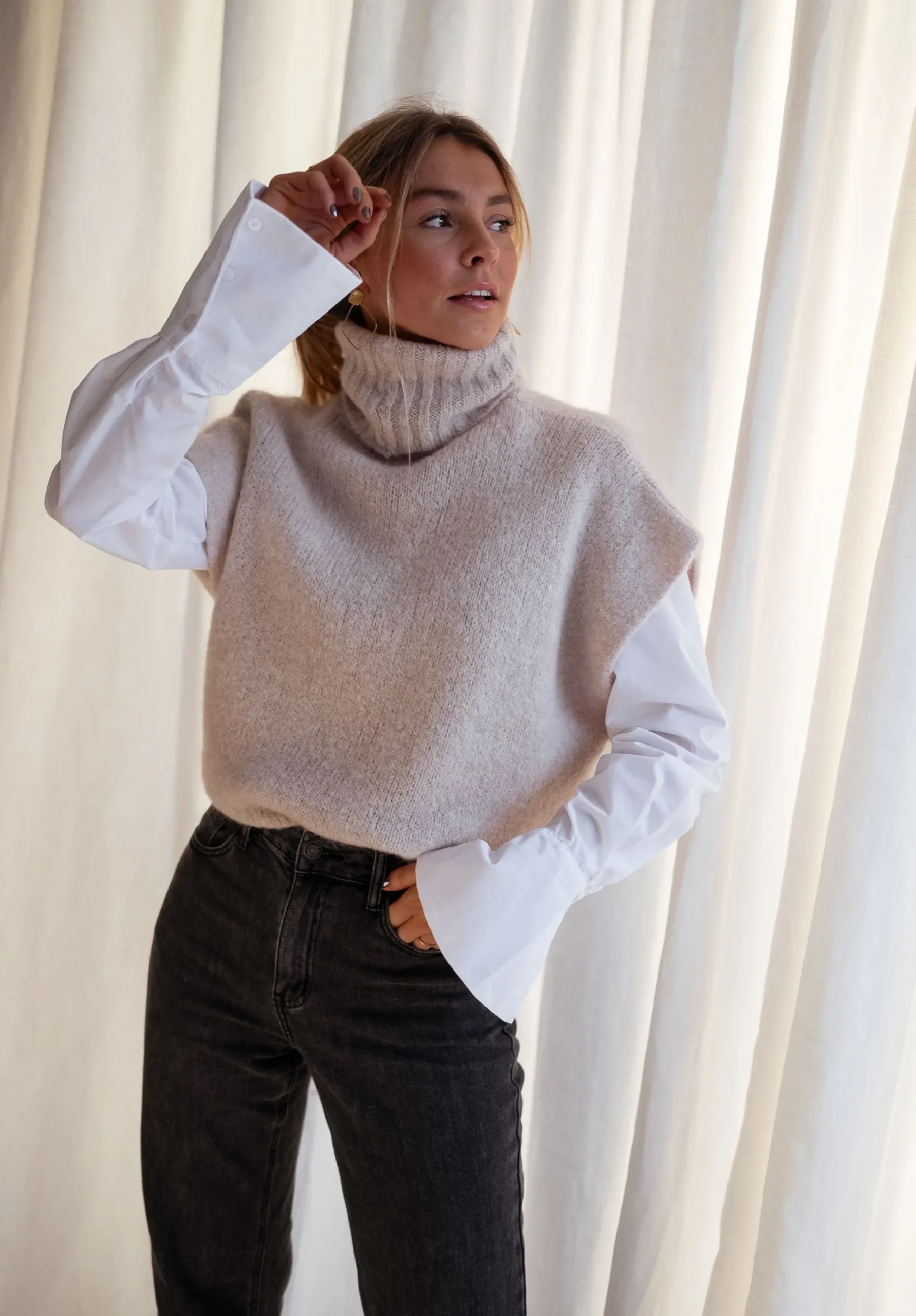 Pulls & Gilets-EASY-CLOTHES Pull Noa - beige manches courtesEasy Clothes Beige manches courtes