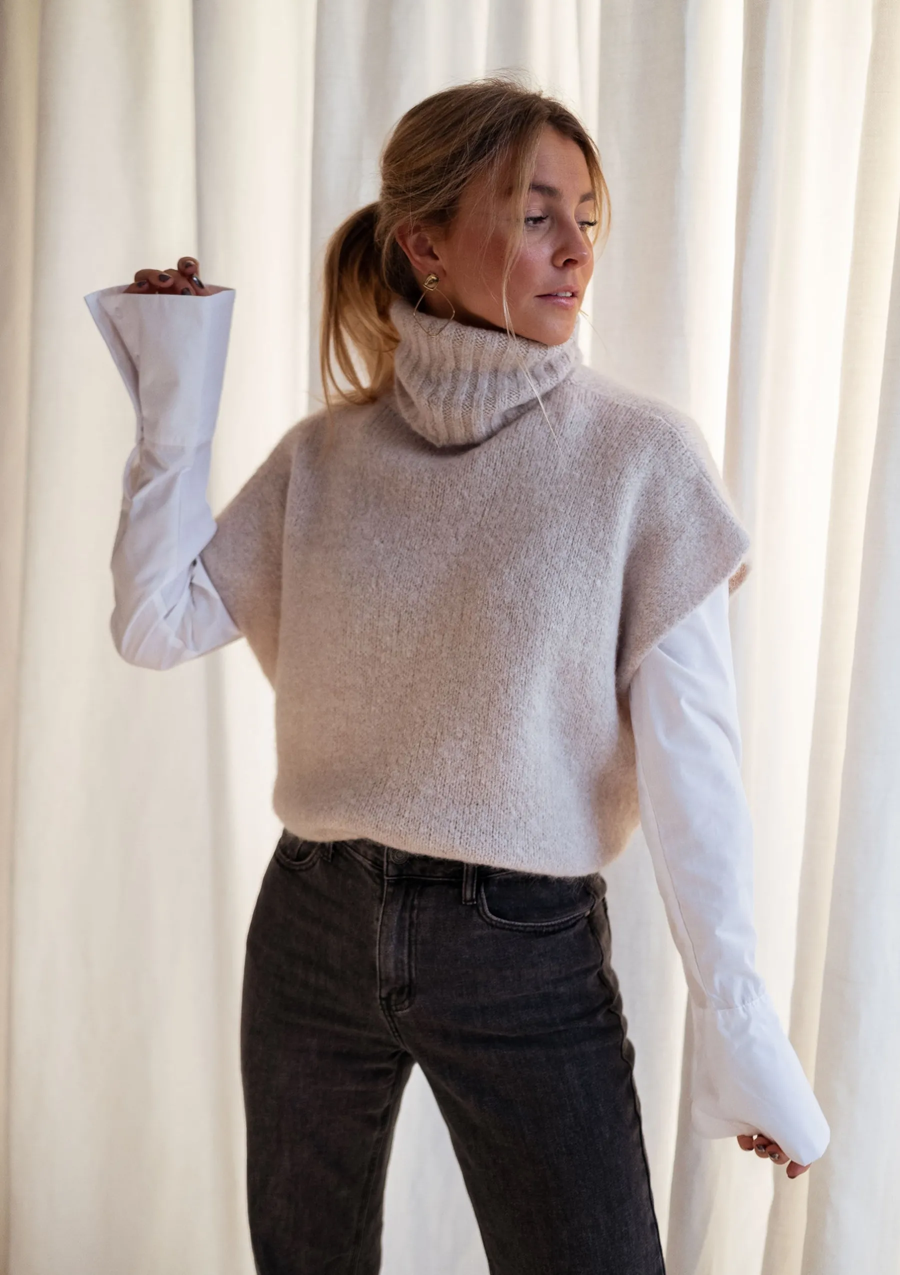 Pulls & Gilets-EASY-CLOTHES Pull Noa - beige manches courtesEasy Clothes Beige manches courtes