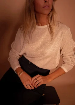 Pulls & Gilets-EASY-CLOTHES Pull Nohé - Doré à Paillettes - Col RondEasy Clothes Doré à paillettes
