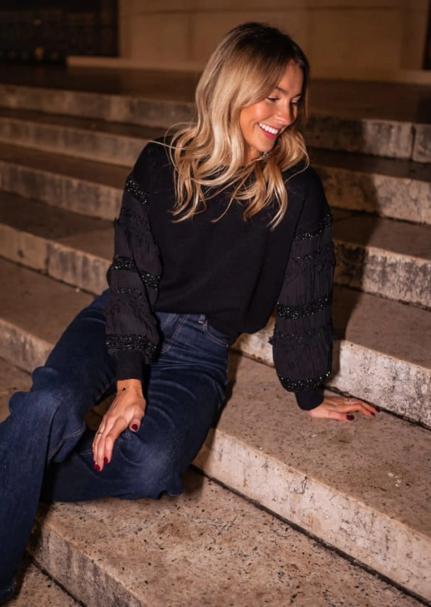 Pulls & Gilets-EASY-CLOTHES Pull Noir - Davia - Manches PaillettesEasy Clothes Noir