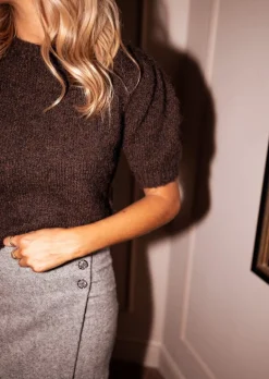 Pulls & Gilets-EASY-CLOTHES Pull Noélie - Chocolat - Epaulettes & Col RondEasy Clothes Chocolat       