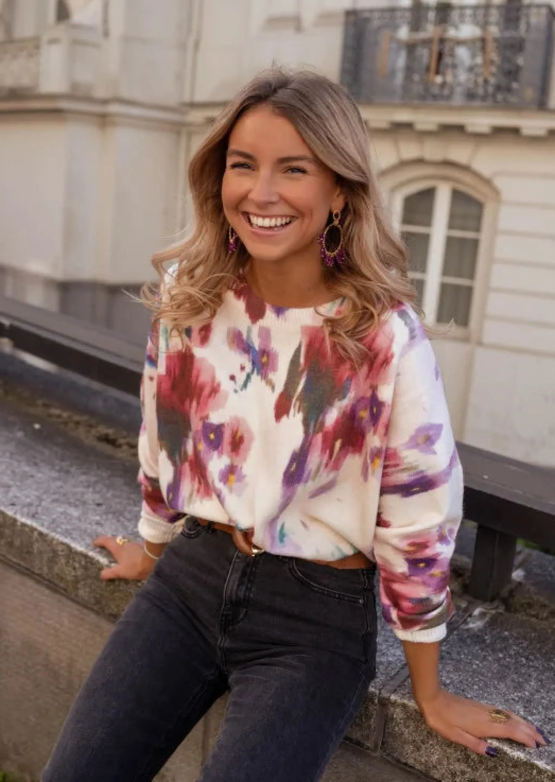 Pulls & Gilets-EASY-CLOTHES Pull Novy Bordeaux - Motifs - Vêtements Easy Clothes Bordeaux