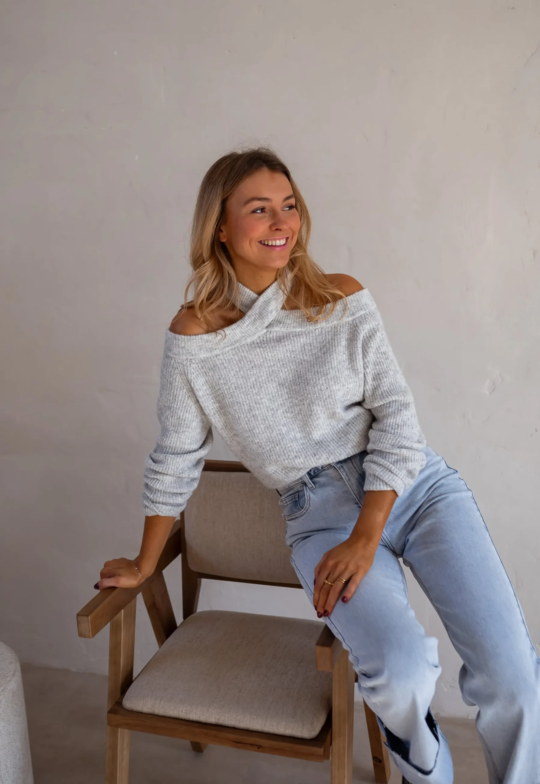 Pulls & Gilets-EASY-CLOTHES Pull Piper - Gris - Col Croisé & DécoupéEasy Clothes Gris