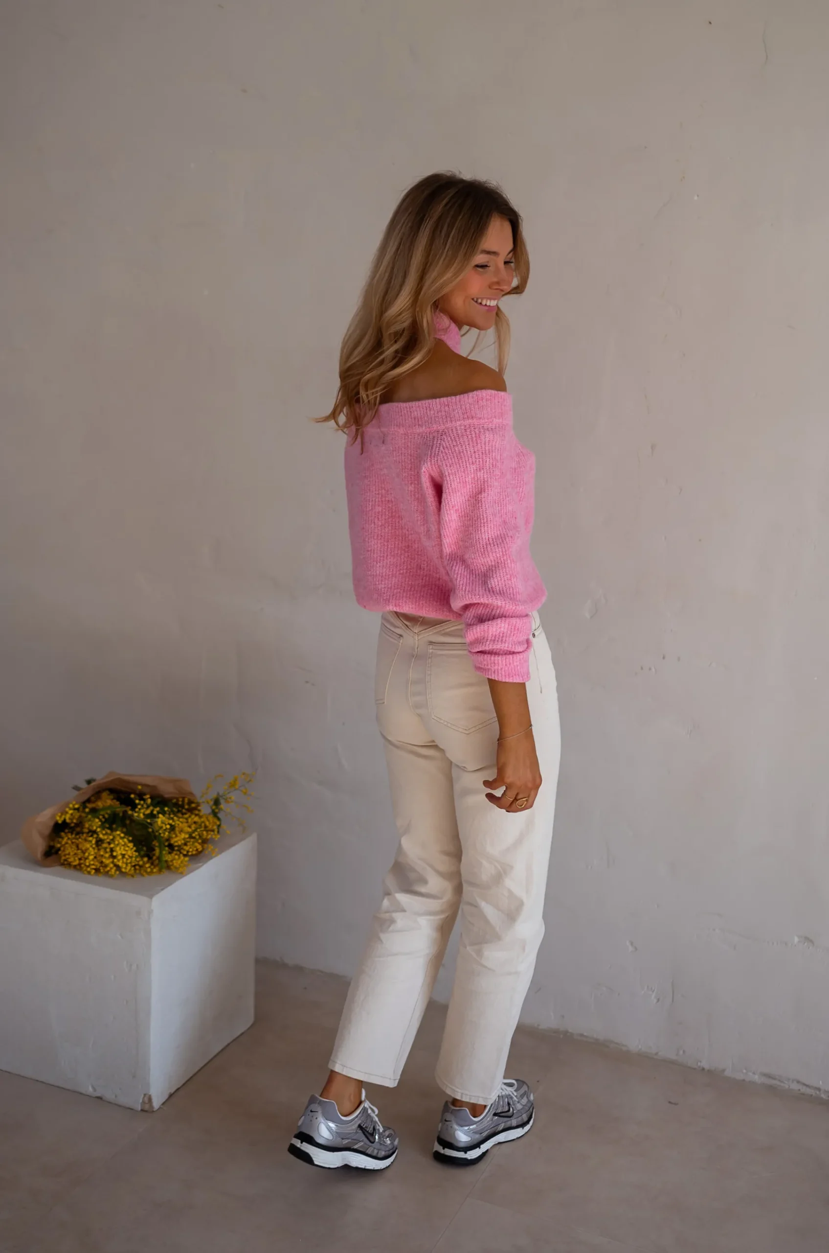Pulls & Gilets-EASY-CLOTHES Pull Piper - Rose - Col Croisé & DécoupéEasy Clothes Rose