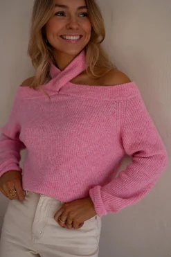 Pulls & Gilets-EASY-CLOTHES Pull Piper - Rose - Col Croisé & DécoupéEasy Clothes Rose