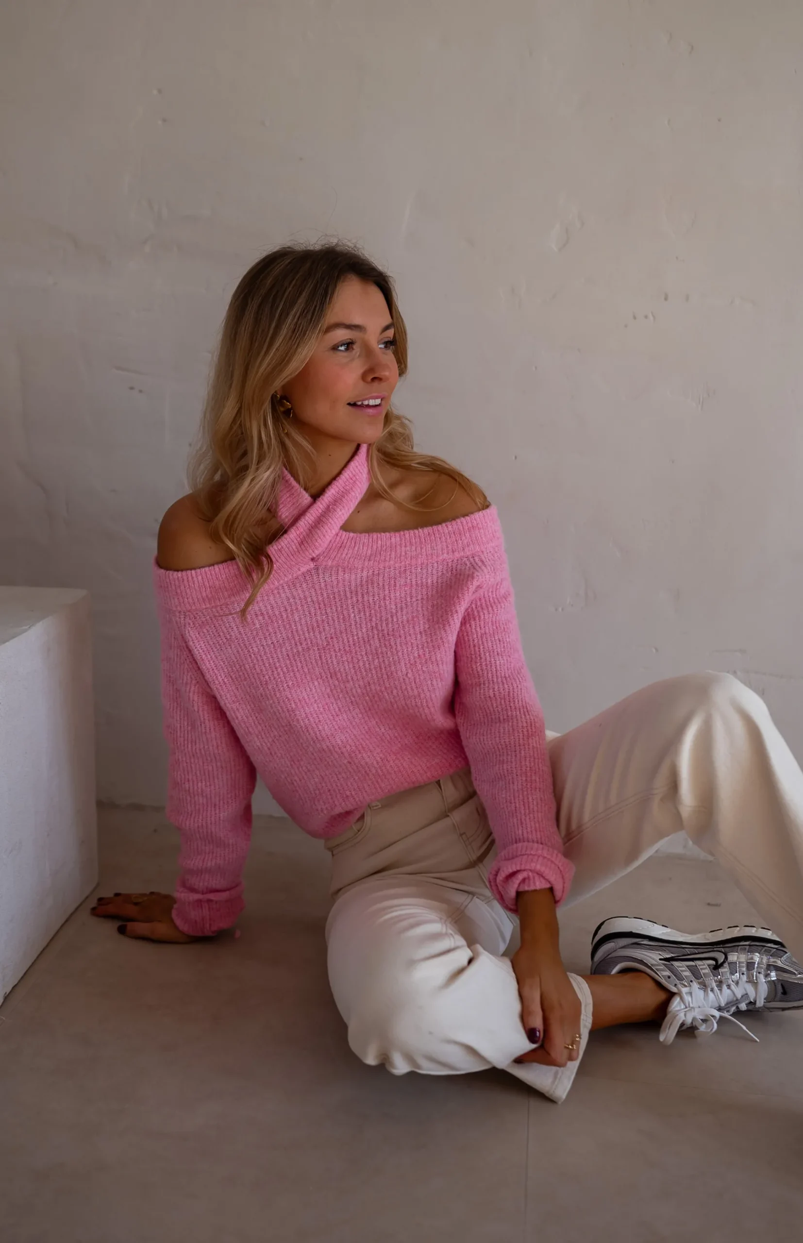 Pulls & Gilets-EASY-CLOTHES Pull Piper - Rose - Col Croisé & DécoupéEasy Clothes Rose