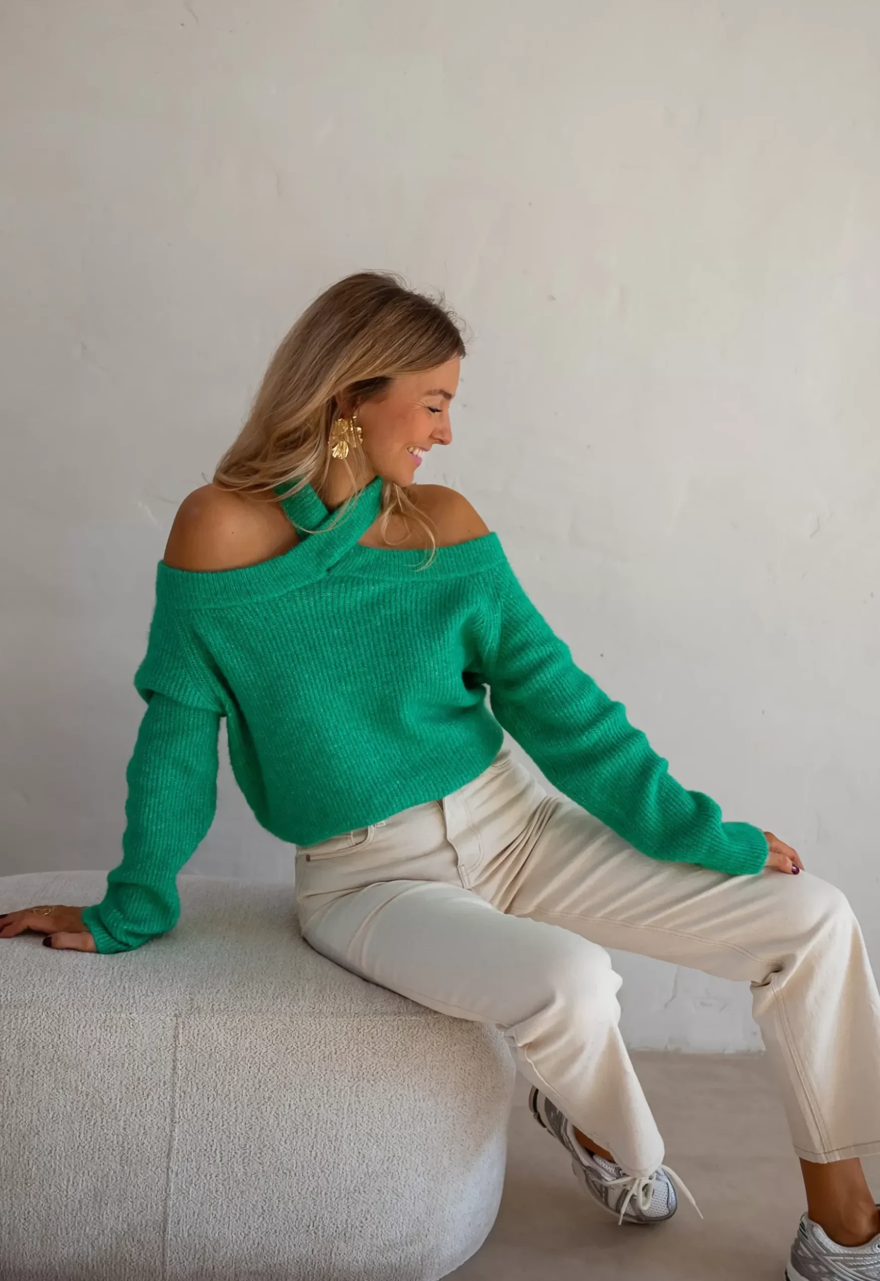 Pulls & Gilets-EASY-CLOTHES Pull Piper - Vert - Col Croisé & DécoupéEasy Clothes Vert