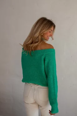Pulls & Gilets-EASY-CLOTHES Pull Piper - Vert - Col Croisé & DécoupéEasy Clothes Vert