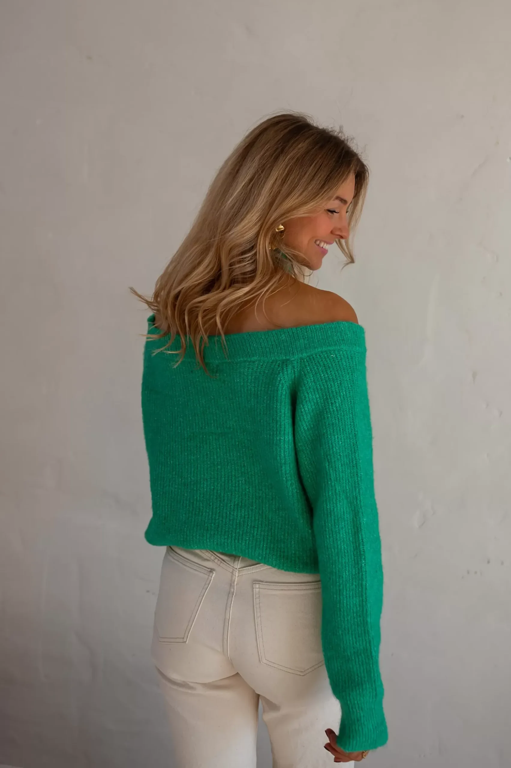 Pulls & Gilets-EASY-CLOTHES Pull Piper - Vert - Col Croisé & DécoupéEasy Clothes Vert
