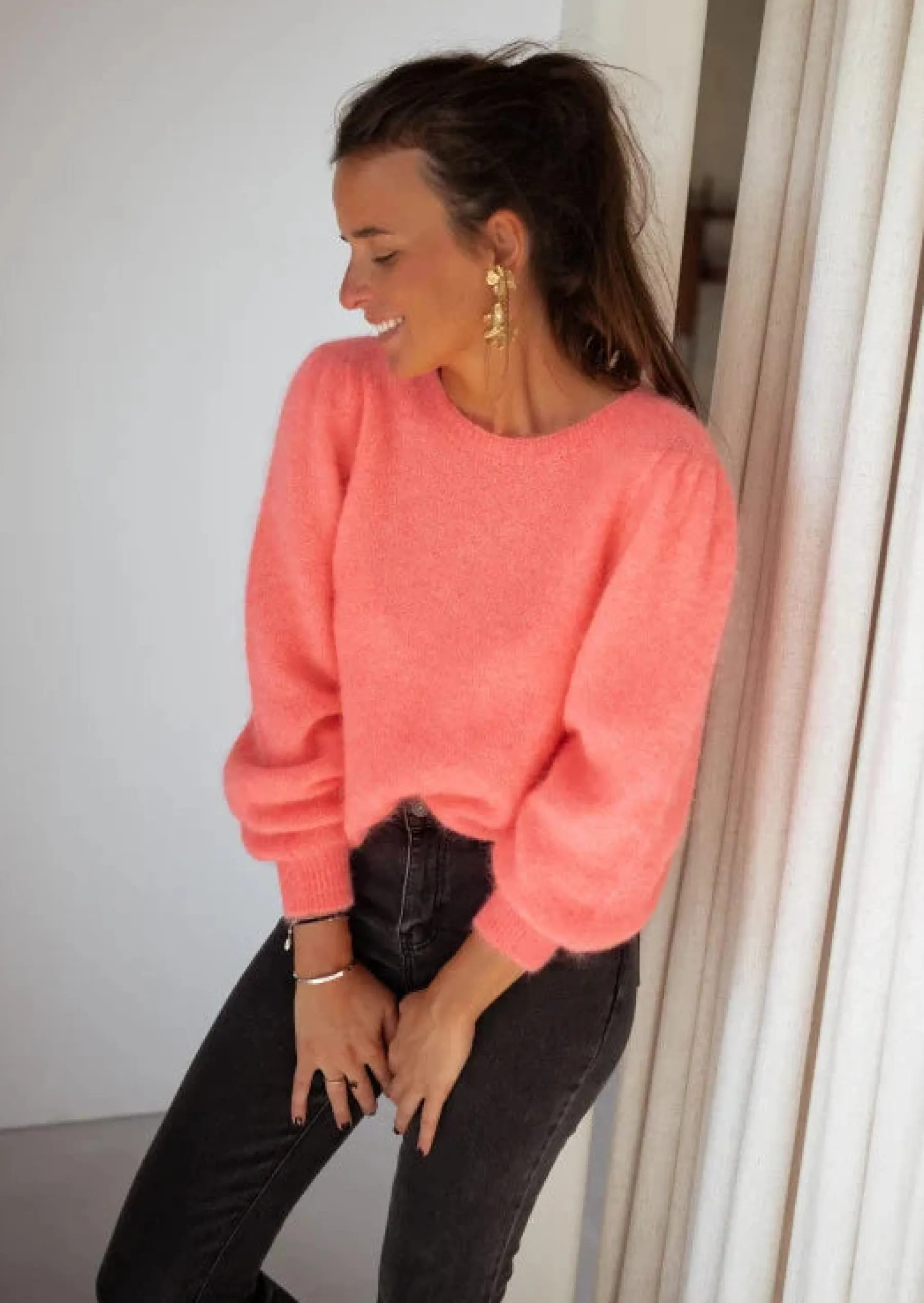 Pulls & Gilets-EASY-CLOTHES Pull Sofia Corail - Made In Italy - Taille UniqueEasy Clothes Corail