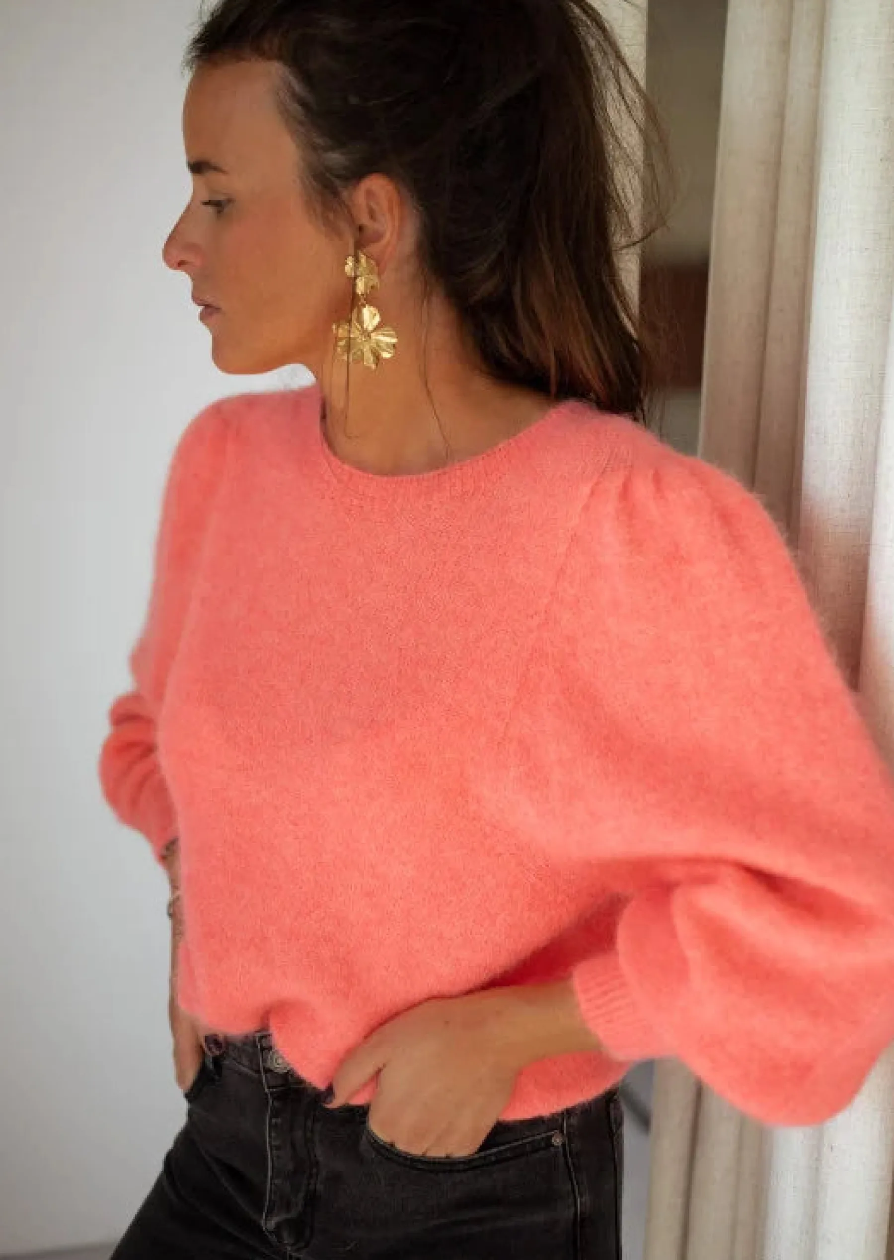Pulls & Gilets-EASY-CLOTHES Pull Sofia Corail - Made In Italy - Taille UniqueEasy Clothes Corail