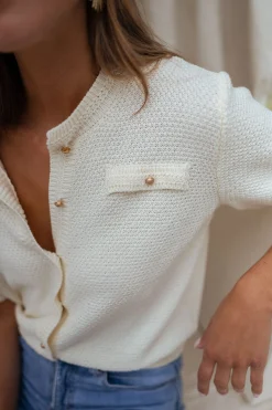Pulls & Gilets-EASY-CLOTHES Pull Sophie - à manches courtes écruEasy Clothes À manches courtes écru