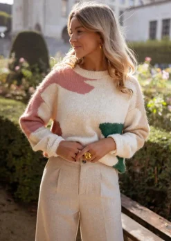 Pulls & Gilets-EASY-CLOTHES Pull Wick - Écru - Motifs Tricolores - Taille UniqueEasy Clothes Écru