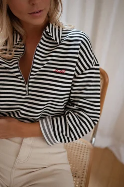 Pulls & Gilets-EASY-CLOTHES Pull Yvette ligné - noir et écruEasy Clothes Noir et écru