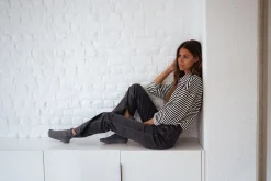 Pulls & Gilets-EASY-CLOTHES Pull Yvette ligné - noir et écruEasy Clothes Noir et écru