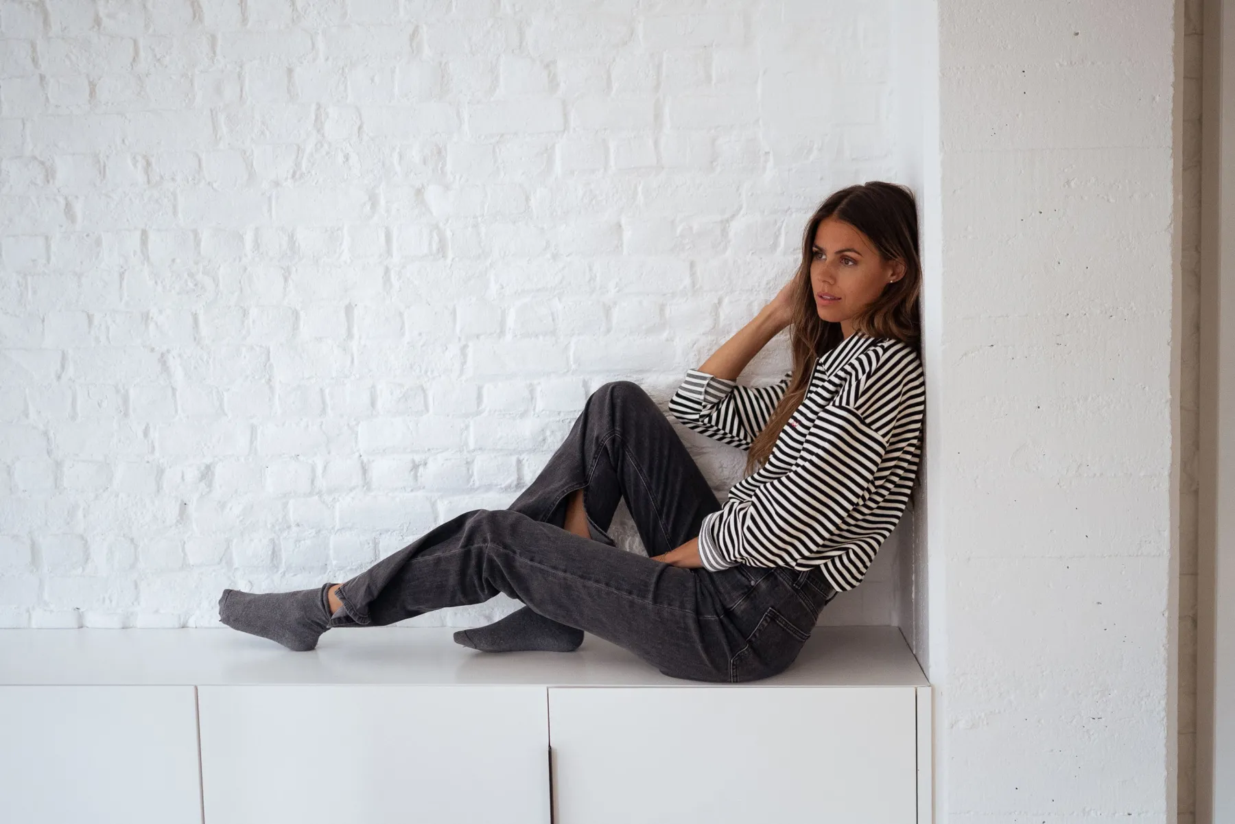 Pulls & Gilets-EASY-CLOTHES Pull Yvette ligné - noir et écruEasy Clothes Noir et écru