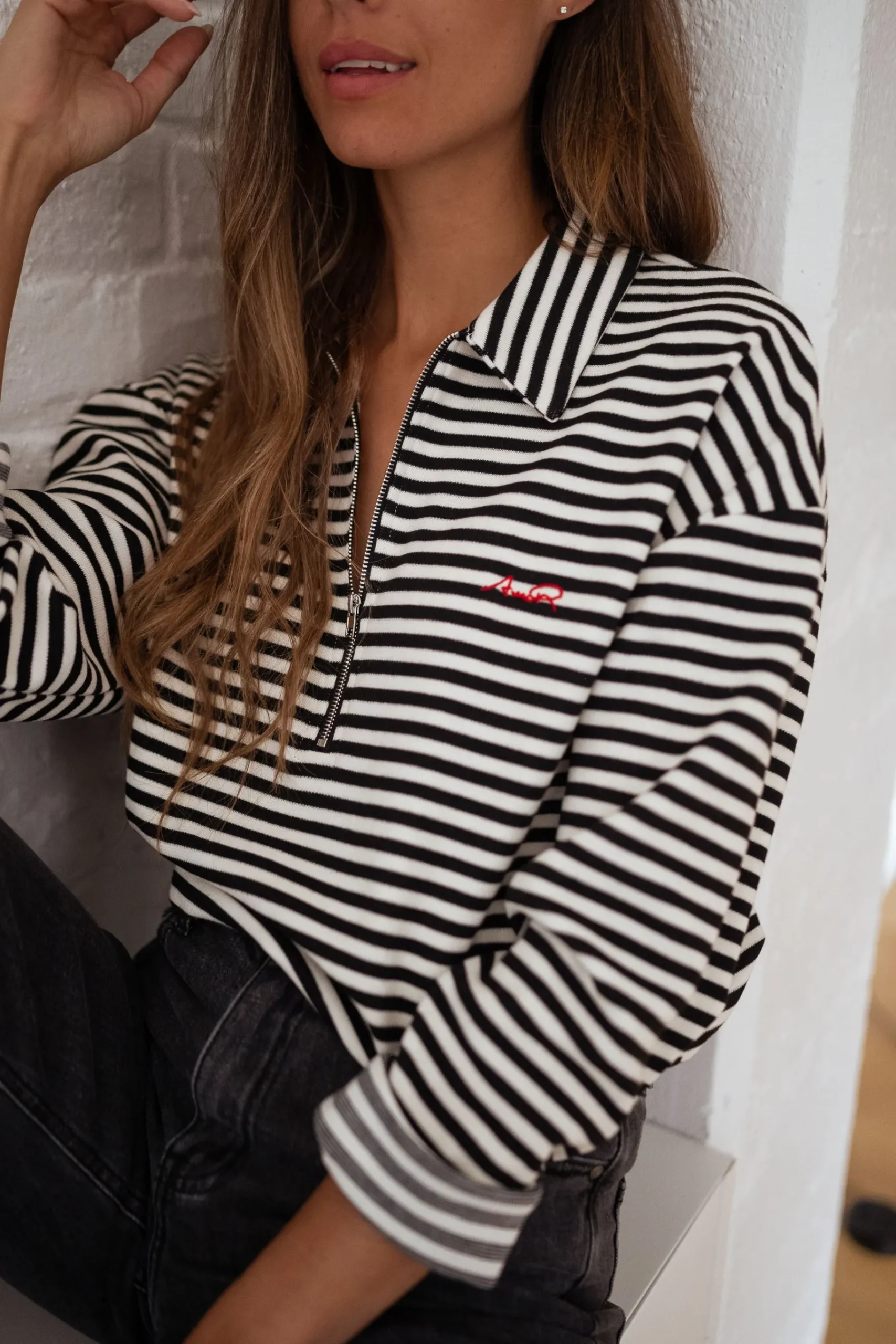 Pulls & Gilets-EASY-CLOTHES Pull Yvette ligné - noir et écruEasy Clothes Noir et écru