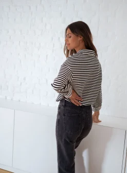 Pulls & Gilets-EASY-CLOTHES Pull Yvette ligné - noir et écruEasy Clothes Noir et écru
