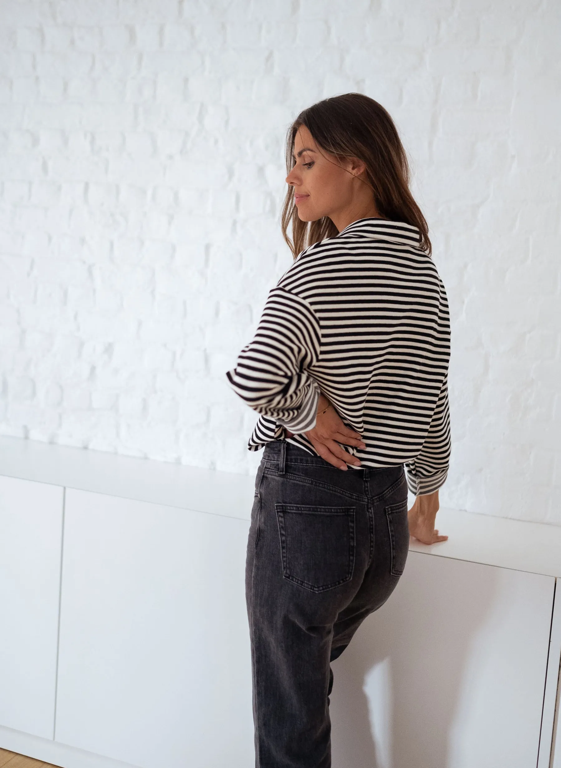 Pulls & Gilets-EASY-CLOTHES Pull Yvette ligné - noir et écruEasy Clothes Noir et écru