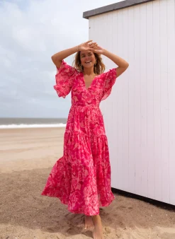 Robes-EASY-CLOTHES Robe Adama rose à motifs | Robe longue rose | Prêt-à-porter en ligne | Easy Clothes Rose à motifs