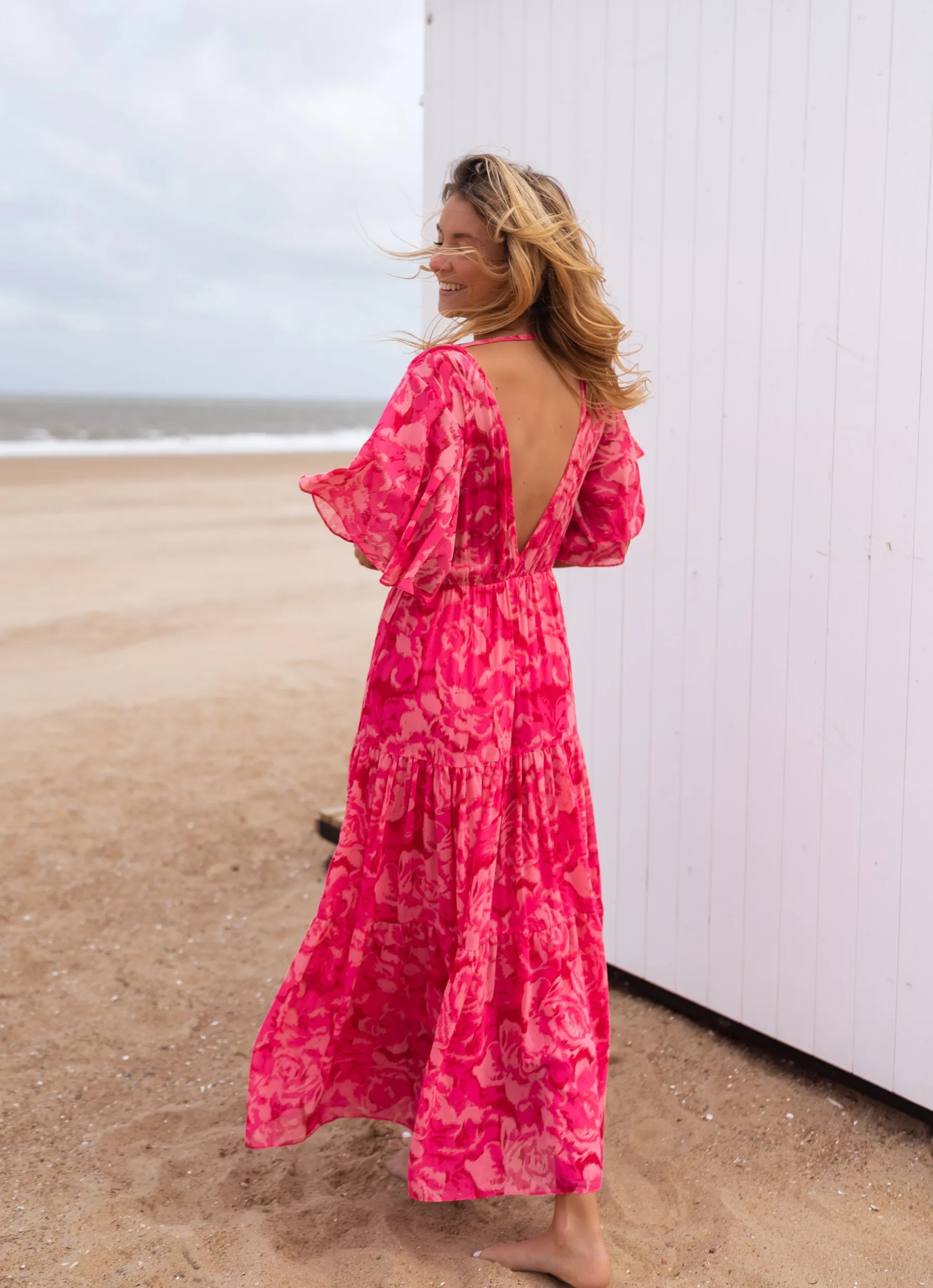 Robes-EASY-CLOTHES Robe Adama rose à motifs | Robe longue rose | Prêt-à-porter en ligne | Easy Clothes Rose à motifs