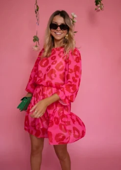 Robes-EASY-CLOTHES Robe Aelis | Motifs Roses & Rouges | Vêtements Tendances FemmeEasy Clothes Rose et rouge