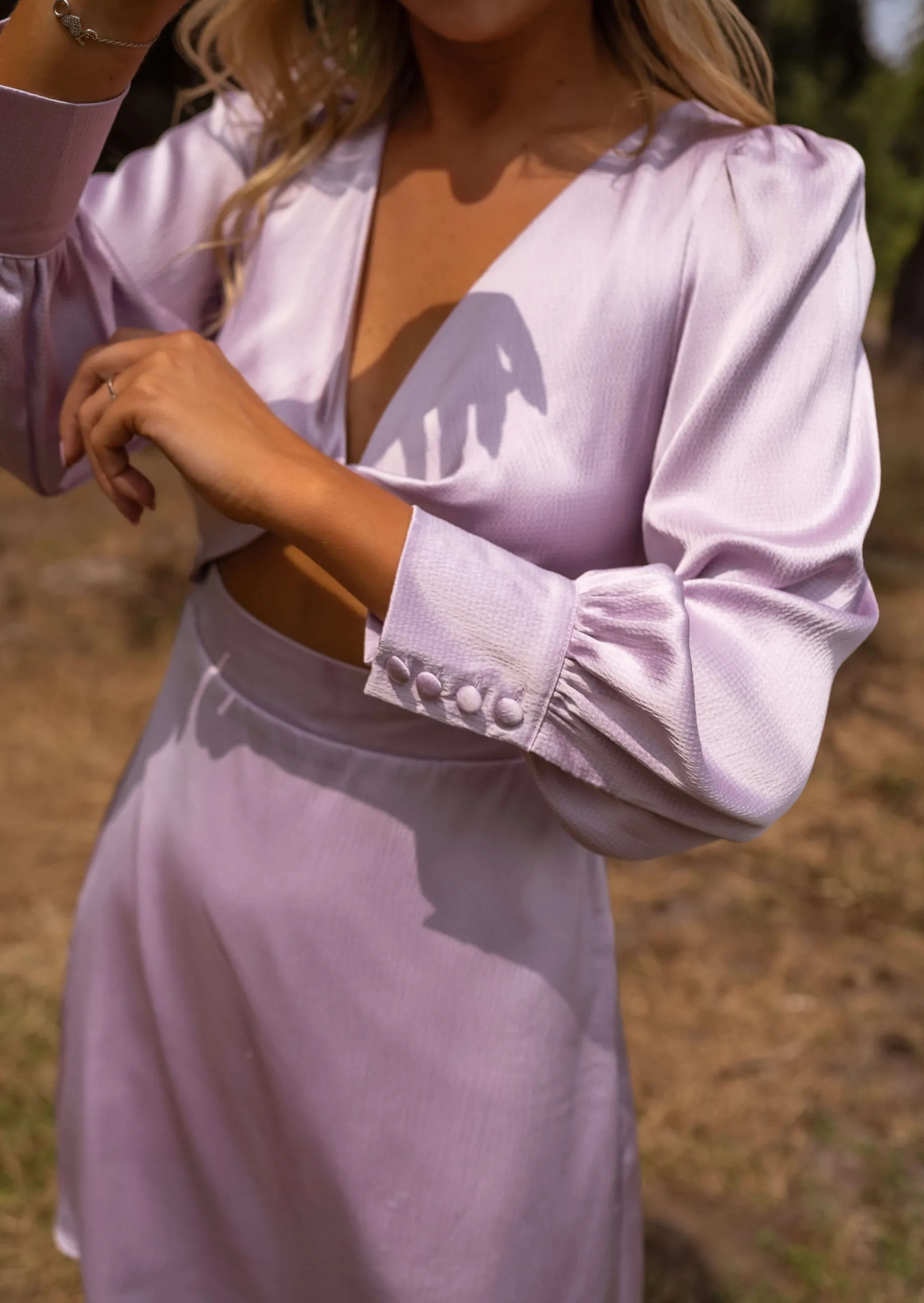 Robes-EASY-CLOTHES Robe Alice - Lilas - Manches Longues - Effet Satin - FluideEasy Clothes Lilas