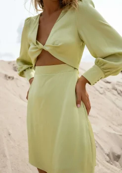 Robes-EASY-CLOTHES Robe Alice - Verte - Manches Longues - Effet Satin - FluideEasy Clothes Verte
