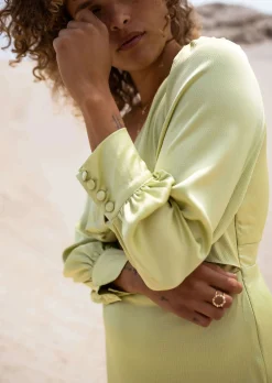 Robes-EASY-CLOTHES Robe Alice - Verte - Manches Longues - Effet Satin - FluideEasy Clothes Verte