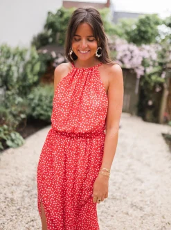 Robes-EASY-CLOTHES Robe Angelique - rouge à fleursEasy Clothes Rouge à fleurs