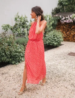 Robes-EASY-CLOTHES Robe Angelique - rouge à fleursEasy Clothes Rouge à fleurs