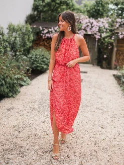 Robes-EASY-CLOTHES Robe Angelique - rouge à fleursEasy Clothes Rouge à fleurs