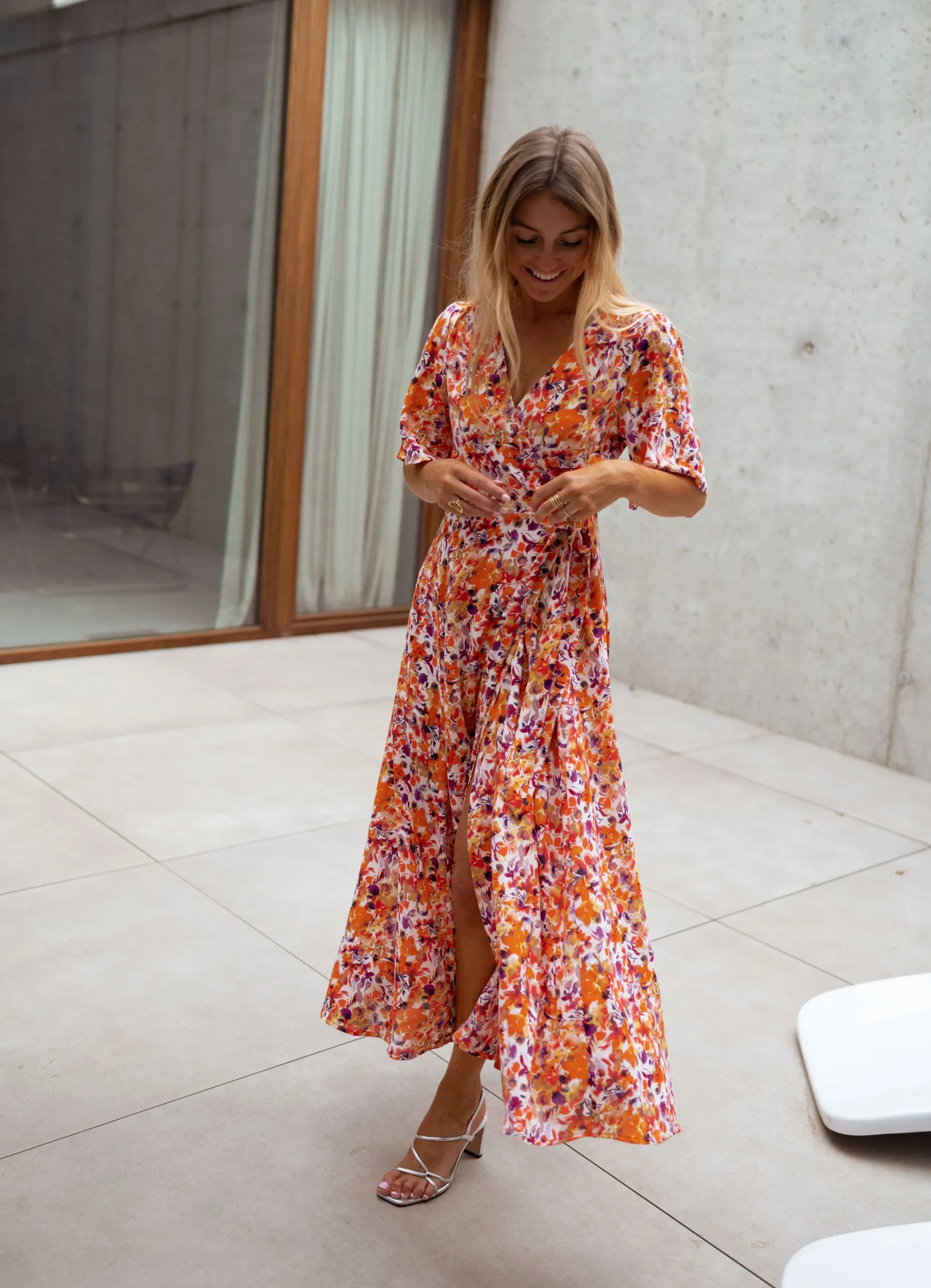 Robes-EASY-CLOTHES Robe Asma - orange à fleursEasy Clothes Orange à fleurs