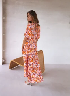 Robes-EASY-CLOTHES Robe Asma - orange à fleursEasy Clothes Orange à fleurs       
