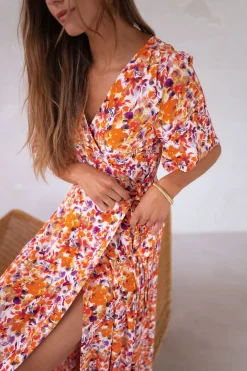 Robes-EASY-CLOTHES Robe Asma - orange à fleursEasy Clothes Orange à fleurs