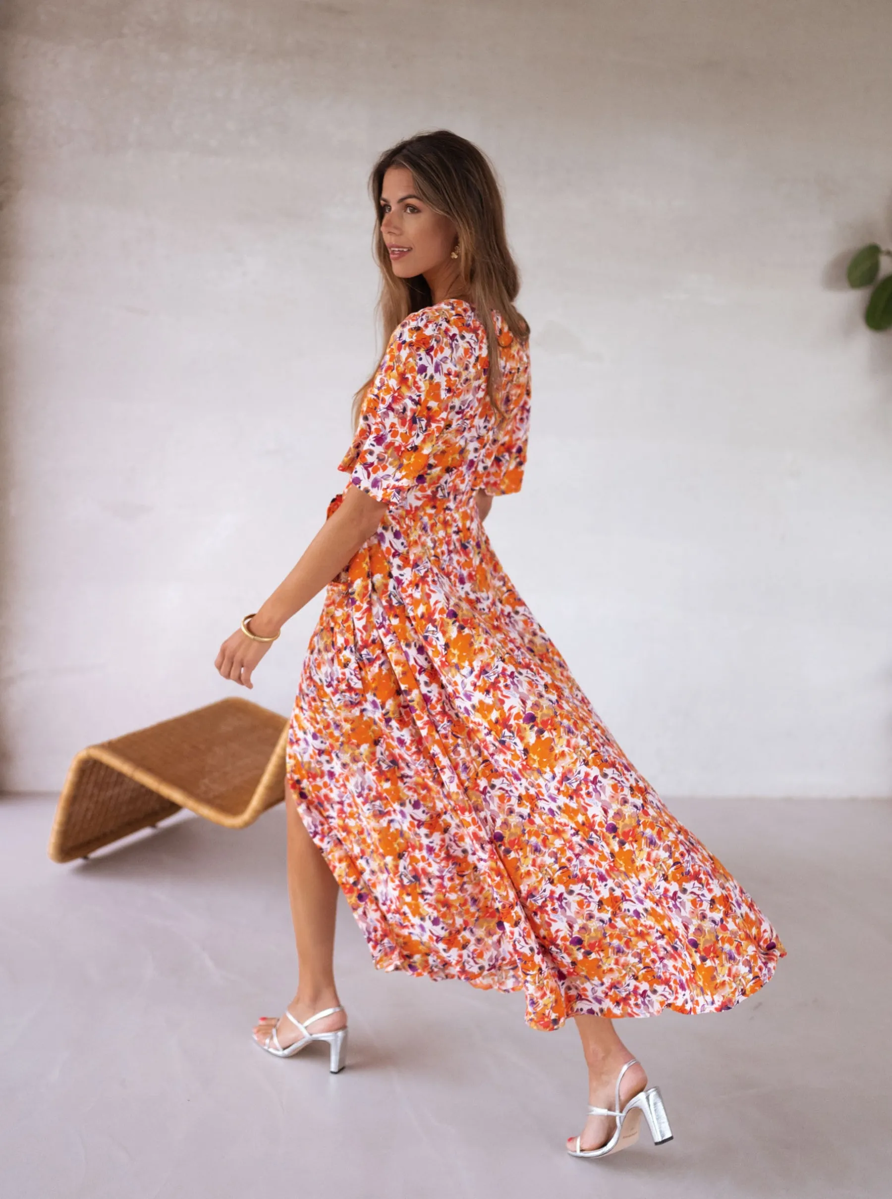 Robes-EASY-CLOTHES Robe Asma - orange à fleursEasy Clothes Orange à fleurs