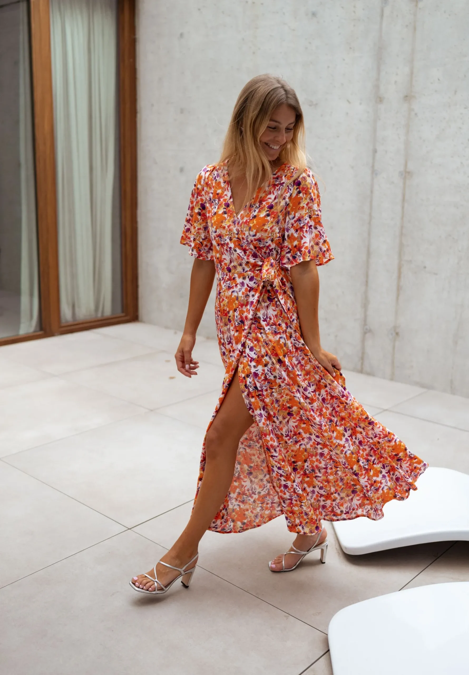 Robes-EASY-CLOTHES Robe Asma - orange à fleursEasy Clothes Orange à fleurs