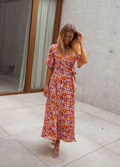 Robes-EASY-CLOTHES Robe Asma - orange à fleursEasy Clothes Orange à fleurs