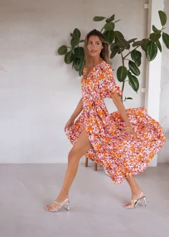 Robes-EASY-CLOTHES Robe Asma - orange à fleursEasy Clothes Orange à fleurs