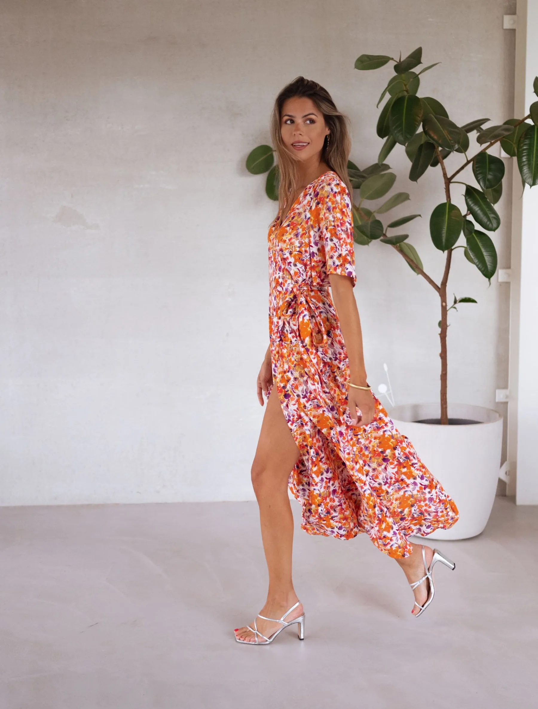 Robes-EASY-CLOTHES Robe Asma - orange à fleursEasy Clothes Orange à fleurs
