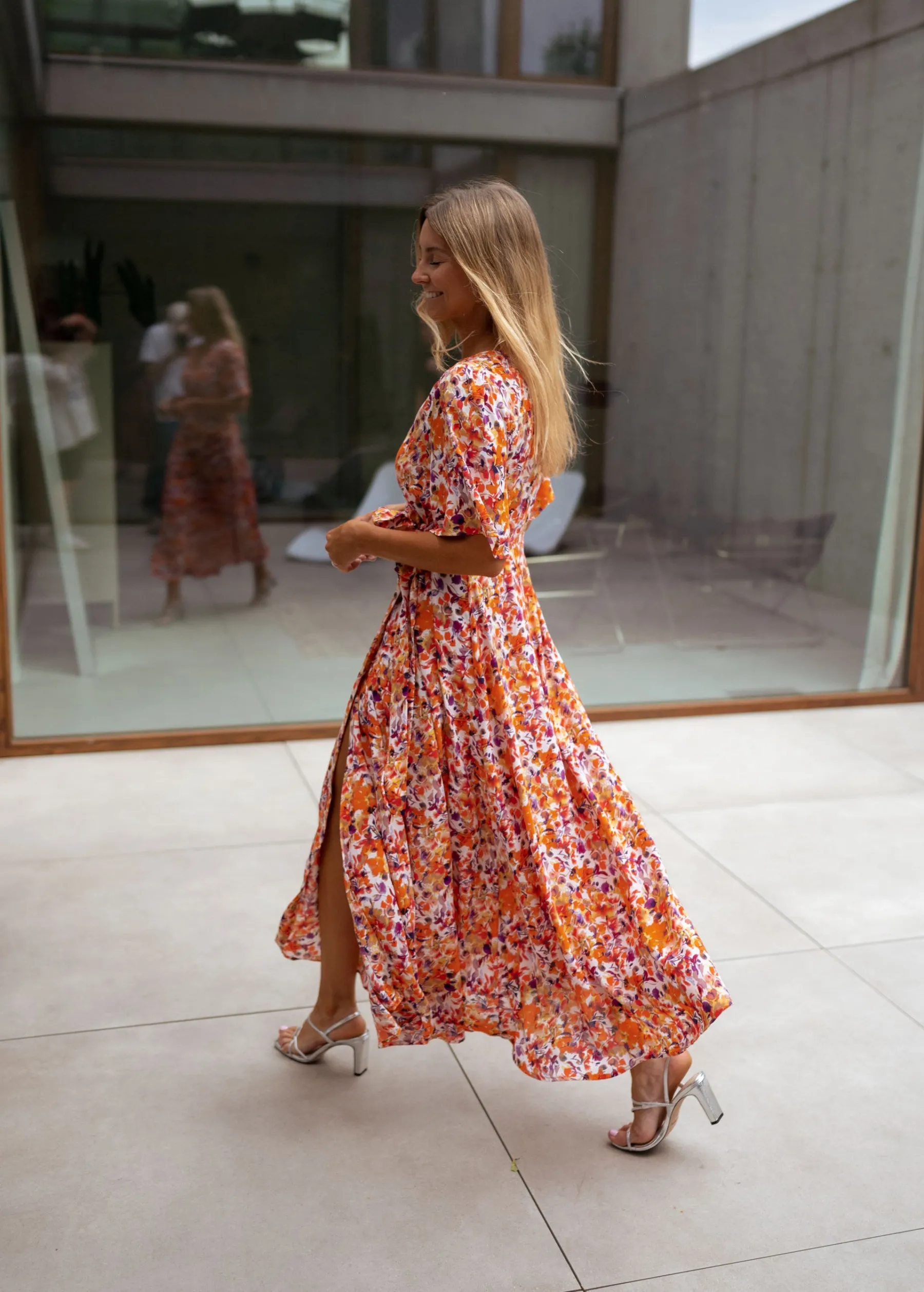 Robes-EASY-CLOTHES Robe Asma - orange à fleursEasy Clothes Orange à fleurs