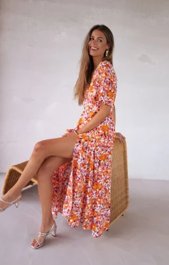 Robes-EASY-CLOTHES Robe Asma - orange à fleursEasy Clothes Orange à fleurs
