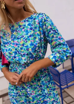 Robes-EASY-CLOTHES Robe Bathy bleue à motifs | Robe bleue courte fleurie | Prêt-à-porter en ligne | Easy Clothes Bleue à motifs       