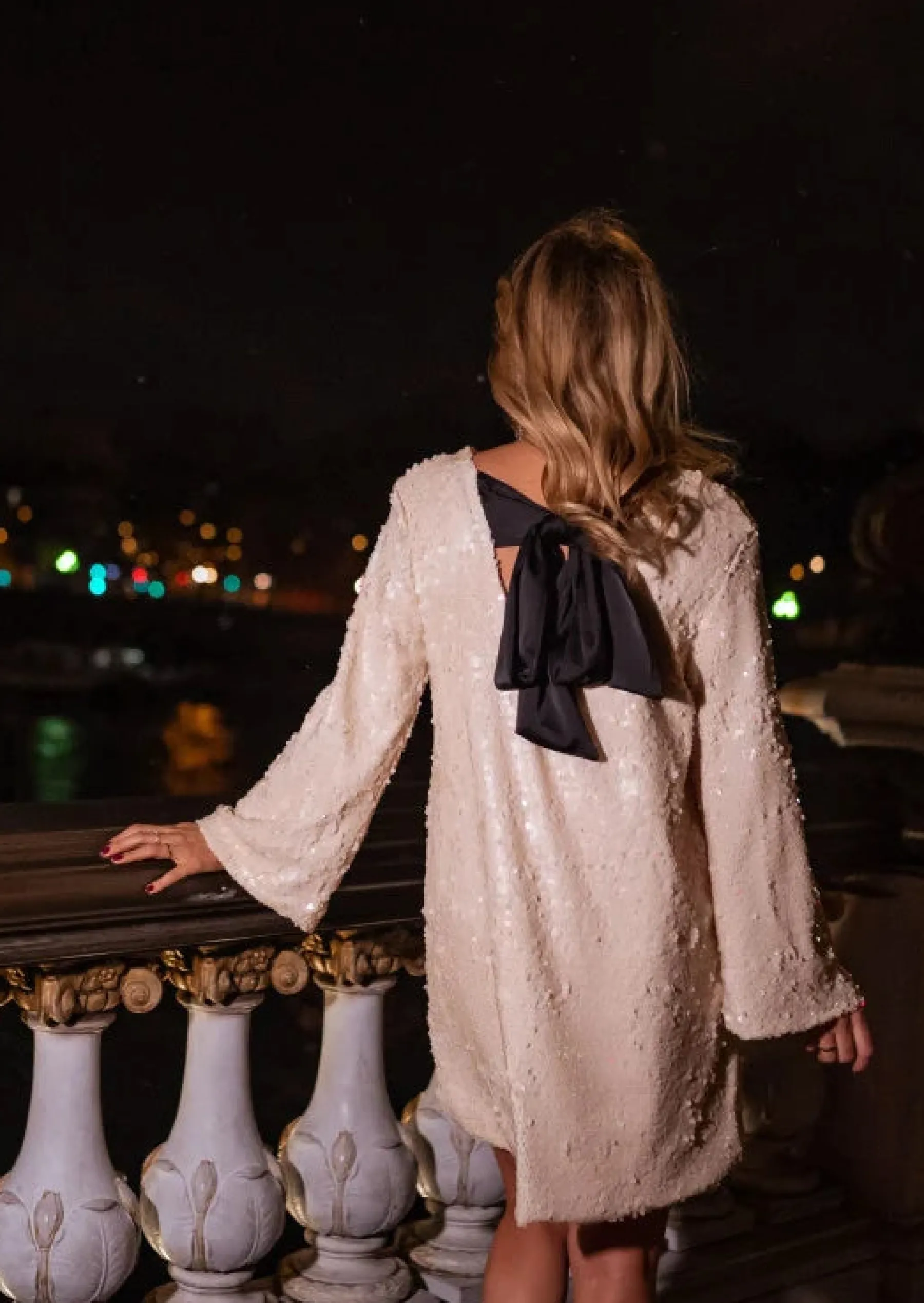 Robes-EASY-CLOTHES Robe Belair - Crème - PaillettesEasy Clothes Crème à paillettes