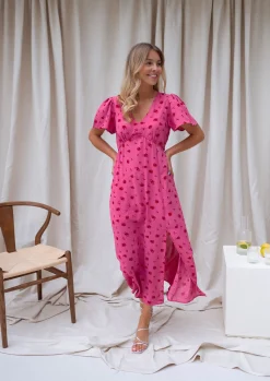 Robes-EASY-CLOTHES Robe Besma - framboise à motifsEasy Clothes Framboise à motifs       