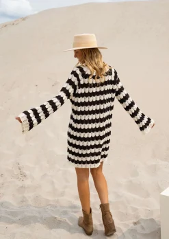 Robes-EASY-CLOTHES Robe Clarence - Noire & Écrue - Crochet - Made In ItalyEasy Clothes Noire et écrue