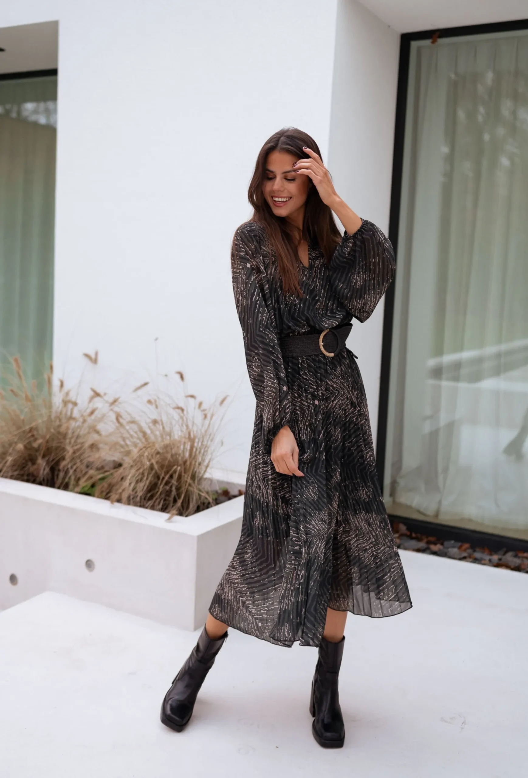 Robes-EASY-CLOTHES Robe Connie - kaki à motifsEasy Clothes Kaki à motifs