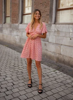 Robes-EASY-CLOTHES Robe Constance - rose à fleursEasy Clothes Rose à fleurs