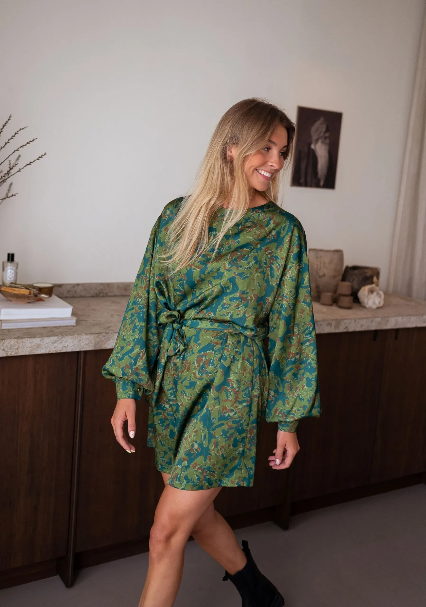 Robes-EASY-CLOTHES Robe Dalmi CREATION - kaki à motifsEasy Clothes Kaki à motifs
